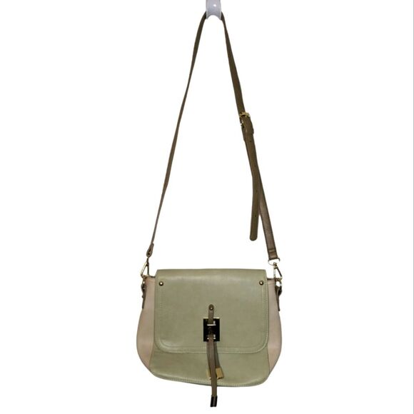 Charming Charlie Sage & Cream Leather Shoulder Bag Purse - Picture 1 of 11